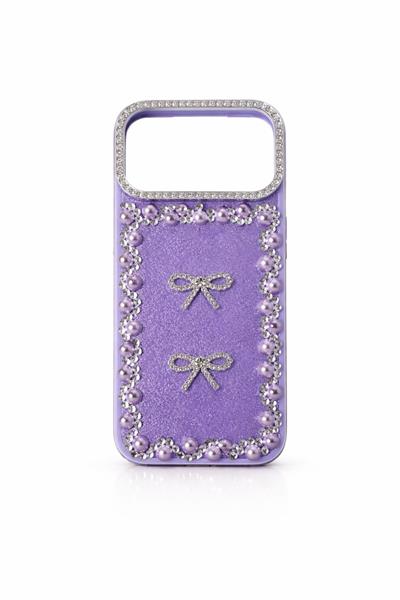 İphone 17 Pro Max Uyumlu Taş Detaylı Telefon Kılıfı Mor
