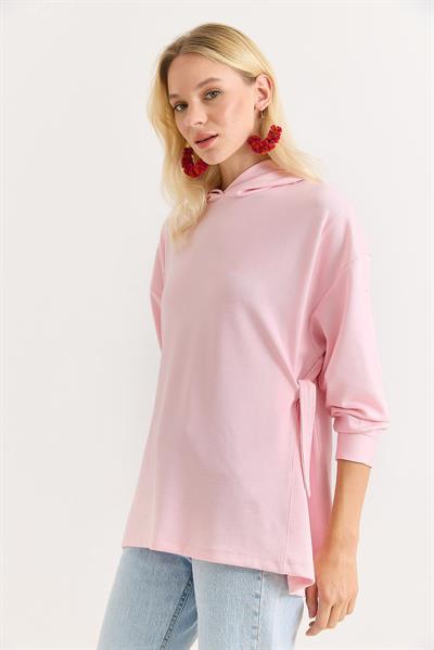 Kadın Yanları Bağlamalı Oversize Modal Tunik Pembe