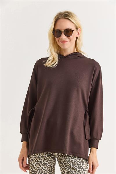 Kadın Yanları Bağlamalı Oversize Modal Tunik Kahverengi
