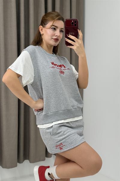 Şort Etek  İkili Spor Takım Gri