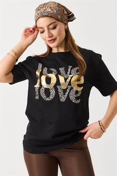 Kadın Bisiklet Yaka Kısa Kol Basic Tshirt Siyah