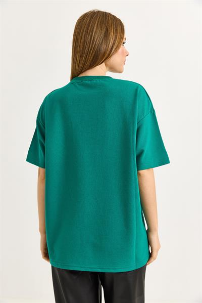 Oversize Yumuşak Dokulu Salaş T-Shirt  Yeşil