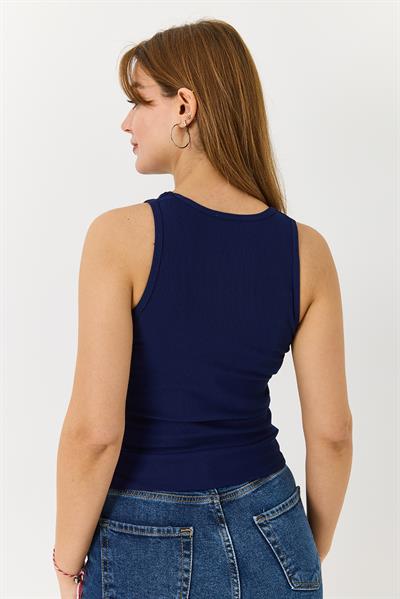 Kadın Taş Detaylı Kaşkorse Kalın Askılı Bluz Lacivert