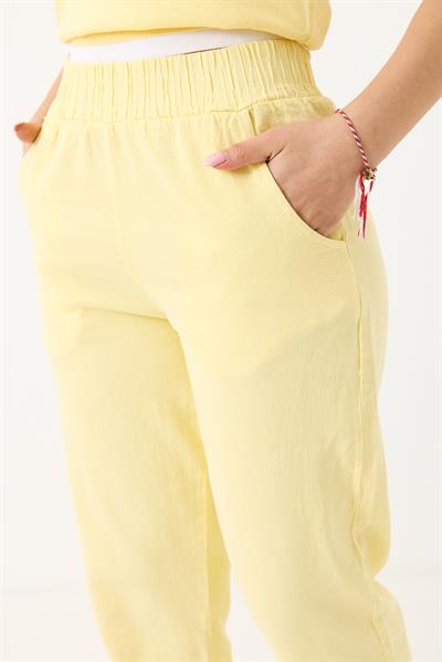 Kadın Kanvas Cepli Mom Pantolon Sarı