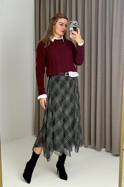 Kadın Asimetrik Kesim Astarlı Siyah Şifon Etek