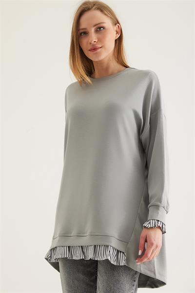 Gömlek Garnili Modal Tunik Gri