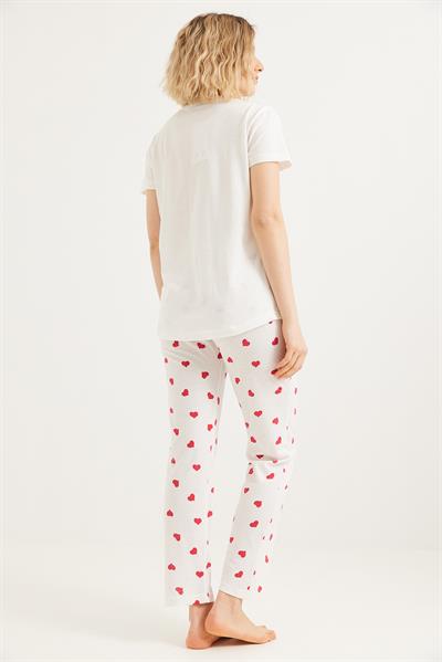 Baskılı Kısa Kol Pijama Takım Beyaz