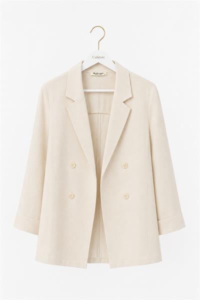 Kadın Kruvaze Yaka Oversize Blazer Ceket Taş