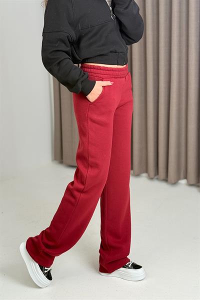 Kadın Beli Ve Paçası Lastikli 3 İplik Eşofman Altı Kırmızı