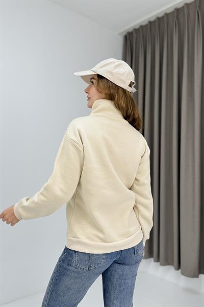 Kadın Vizon Yarım Fermuarlı Üç İplik Sweat 