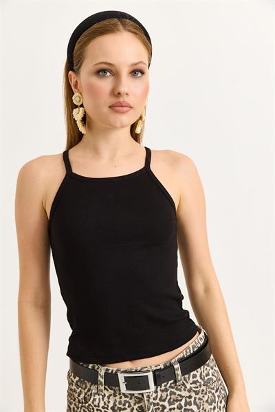 Askılı Kaşkorse Bluz Siyah