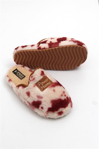 Benekli Desen Önü Kapalı Peluş Terlik Bordo