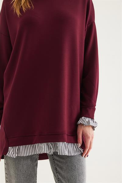 Gömlek Garnili Modal Tunik Bordo