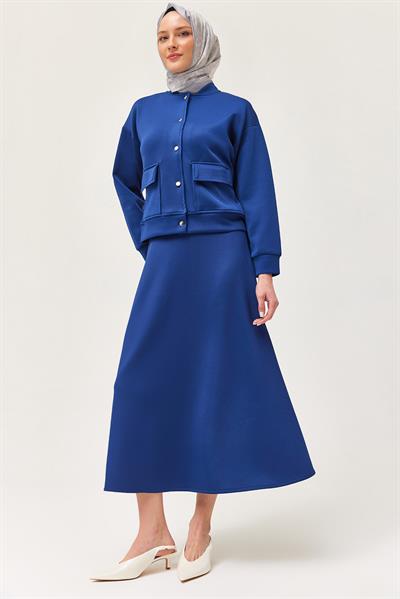 Metal Düğmeli Etekli Scuba İkili Takım Lacivert