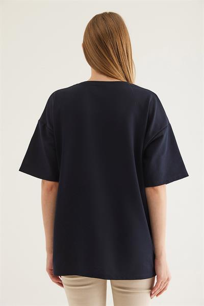 Baskılı Oversize Tshirt Lacivert