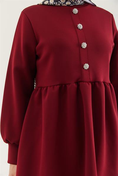 Taş Düğmeli Scuba İkili Takım Bordo