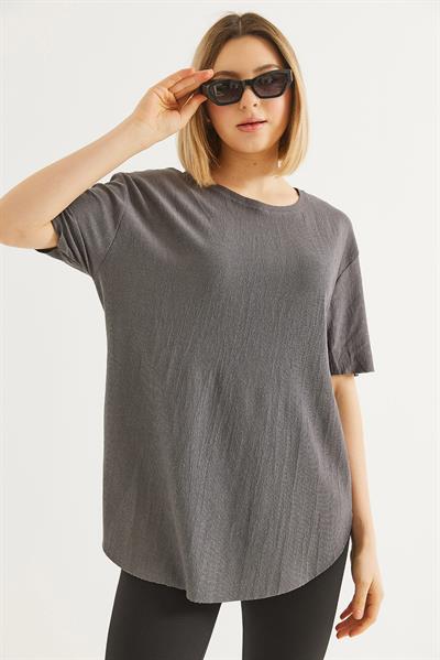 Bisiklet Yaka  Kısa Kol Basic Tshirt Gri
