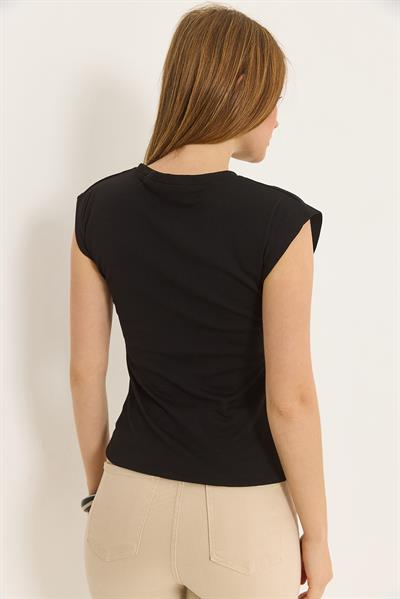 Sıfır Kol Soft Touch Esnek Viskon Bluz Siyah