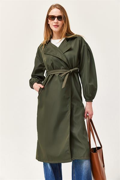 Bel Kuşaklı Oversize Trençkot Haki