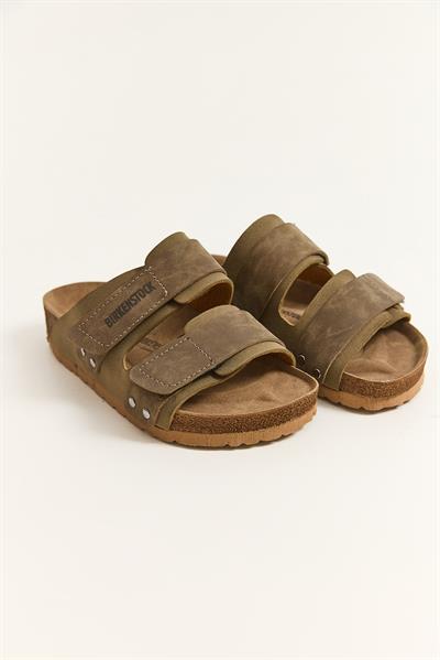 Nubuk Deri  Çift Çırtlı Kadın Terlik Yeşil