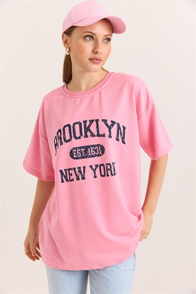 Oversize İki İplik Brooklyn Baskılı Tshirt