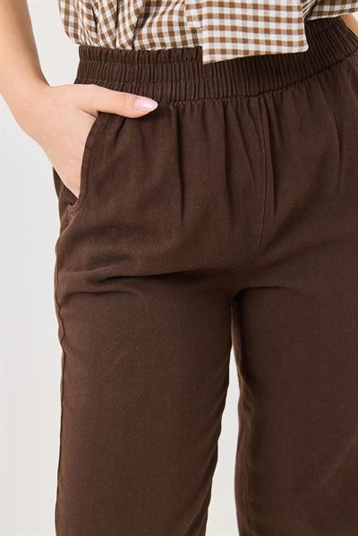 Kadın Kanvas Cepli Mom Pantolon Kahverengi