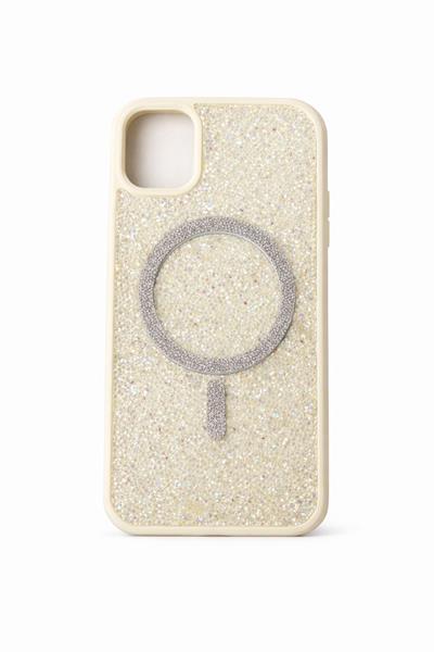 İphone 11 Uyumlu Parlak ve Taşlı Kart Bölümlü Kılıf Beyaz