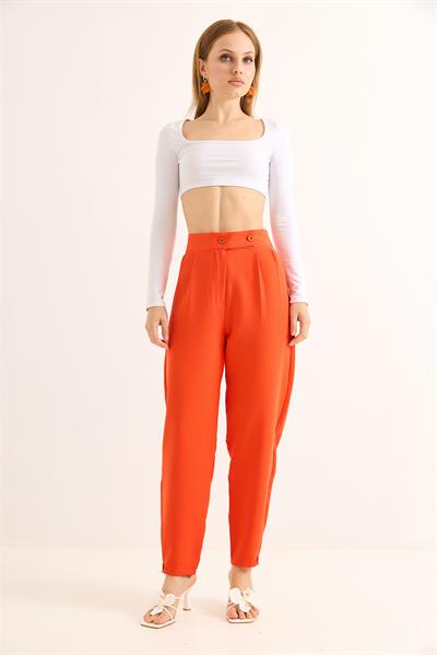 Havuç Model Çift Düğmeli Palazzo Pantolon Turuncu