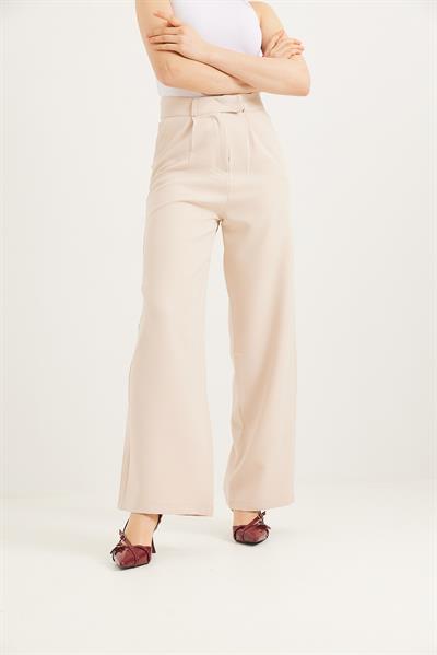 Kancalı Yüksek Bel Salaş Palazzo Pantolon Krem