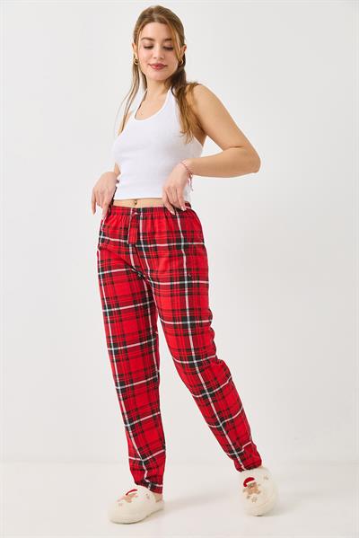 Ekose Desen Beli Lastikli Pijama Altı Kırmızı