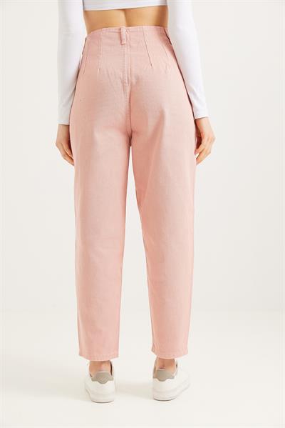 Yüksek Bel Bol Kesim Pantolon Pembe