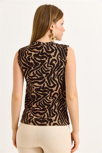 Bisiklet Yaka Gold Düğmeli Ottoman Fitilli Bluz Zebra Kahverengi