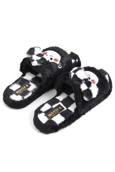 Kadın Önü Açık Peluş Siyah Ev Terliği 