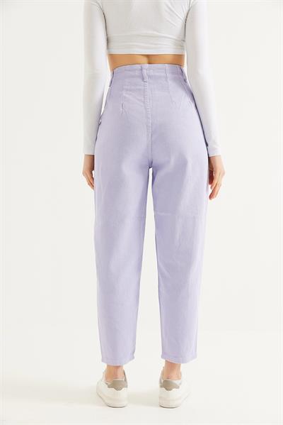 Yüksek Bel Bol Kesim Pantolon Lila