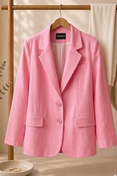 Kadın Oversize Çift Düğmeli Blazer Ceket Pembe