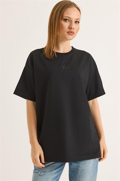 Alo Nakışlı Oversize Unisex Tshirt Siyah