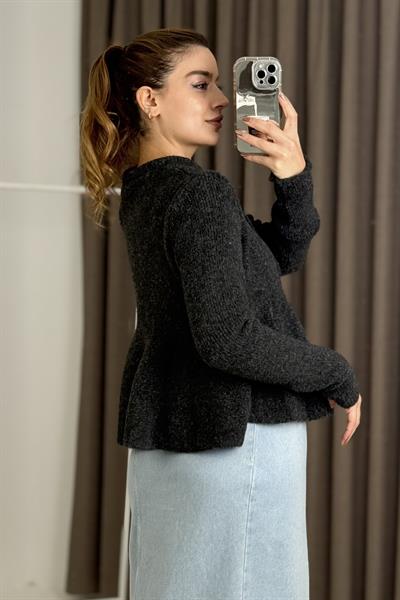 Kadın Volanlı Yumoş Triko Hırka Antrasit