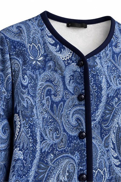 Kadın Düğmeli Paisley Desenli Etekl Takım Mavi