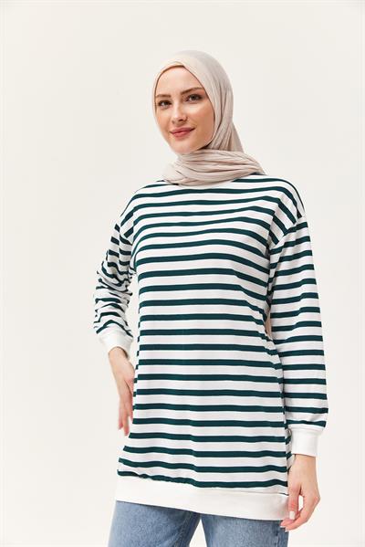 Çizgili Oversize Tunik Yeşil
