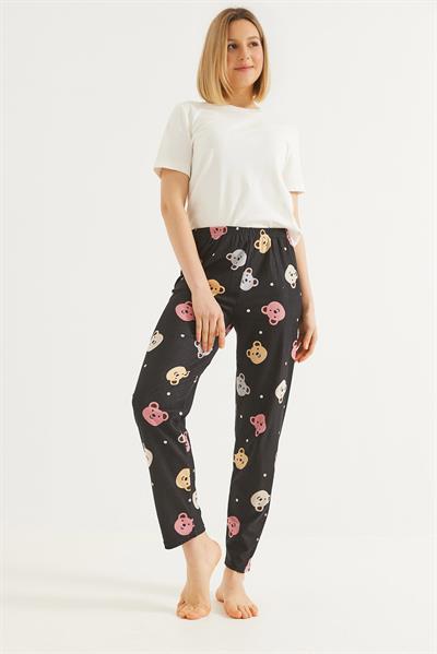  Beli Lastikli Kadın Pijama Altı Siyah