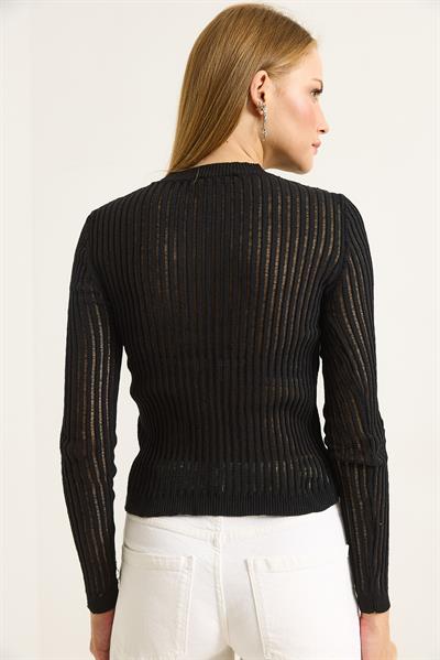 Bisiklet Yaka Triko Örme Bluz Siyah