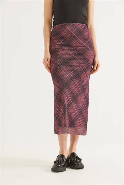 Astarlı Ekose Tül Etek Bordo