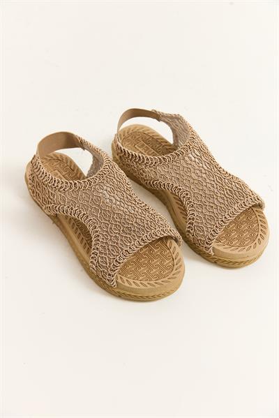 Örgü Model Kadın Sandalet Vizon