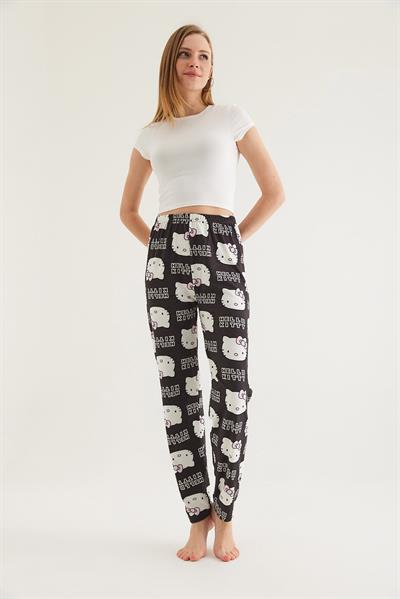  Beli Lastikli Kadın Pijama Altı Siyah