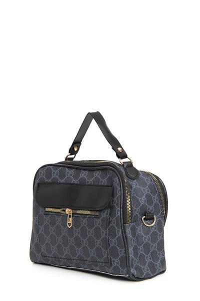 Çift Fermuarlı Önü Gözlü  El Çantası Füme