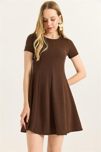 Trend Mini Kloş Elbise Kahverengi