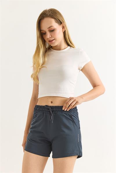 Oysho Baskılı Beli Lastikli Şort Füme
