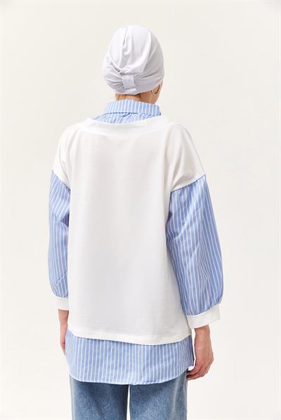 Gömlek Garnili Manşetli Mavi