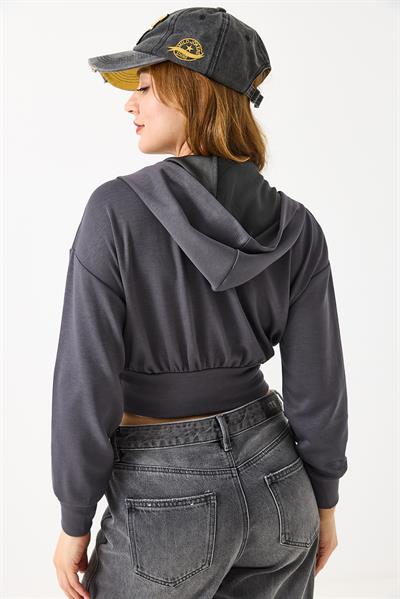 Kapişonlu Fermuarlı Modal Sweat Hırka Antrasit