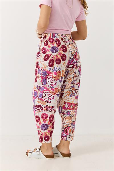 Kadın Karışık Baskılı Şalvar Pantolon Pembe